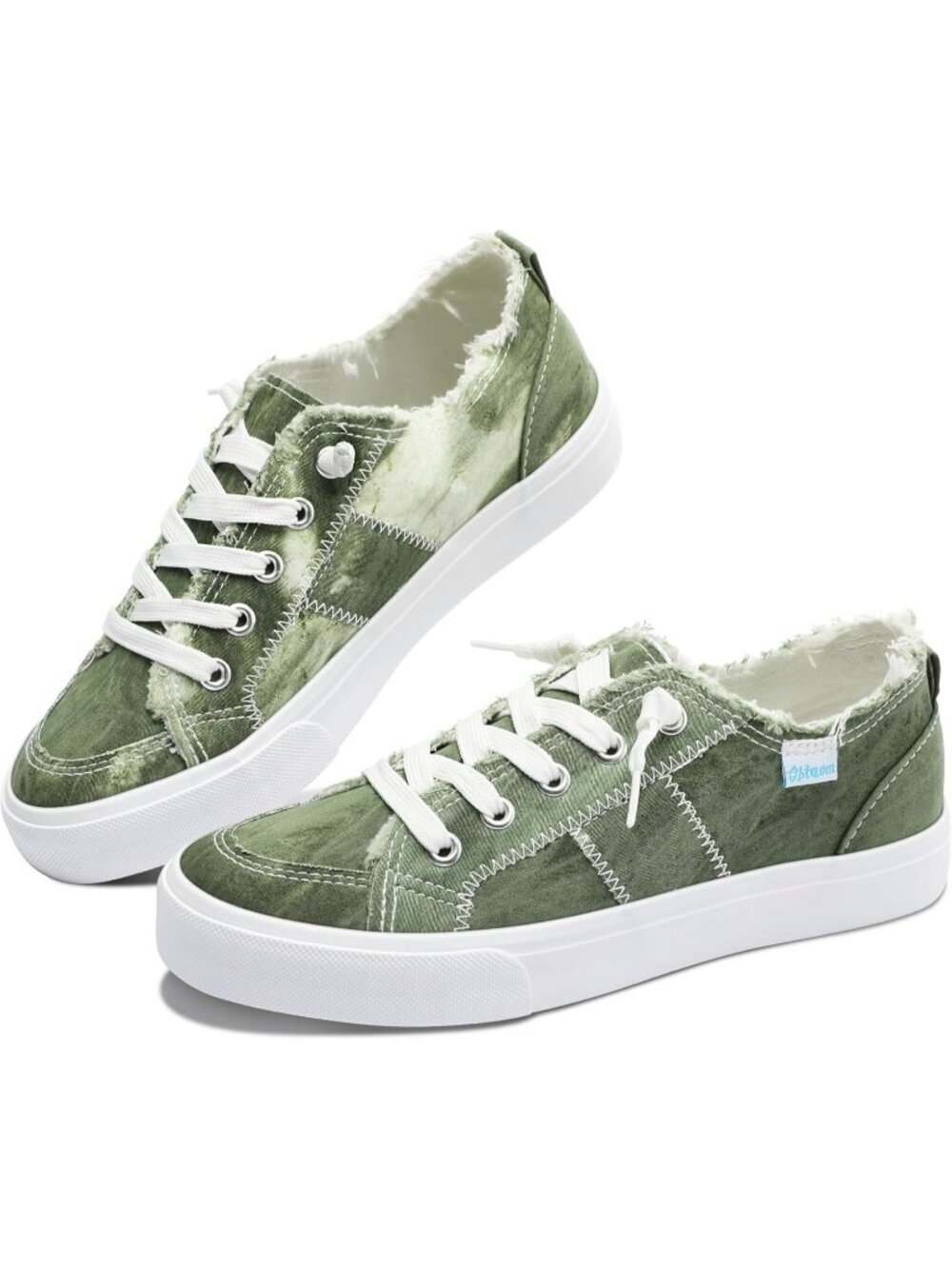 Women's Olive Canvas Rubber Canvas Washed And Closed Toe Canvas Slip On Sneakers
